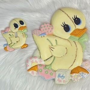 Vintage Macky Ceramic 1979 Yellow Duck Nursery Wall Decor & Light Switch Plate